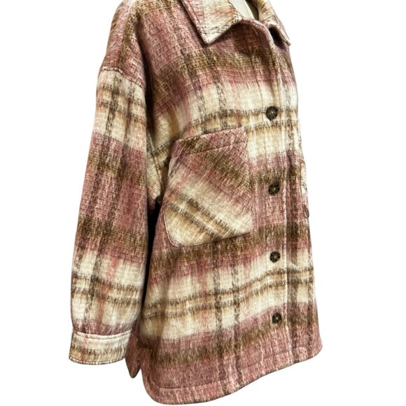 Lucky Brand NWT Oversized Plaid Shacket XL Button Up Jacket Neutral - Picture 4 of 10